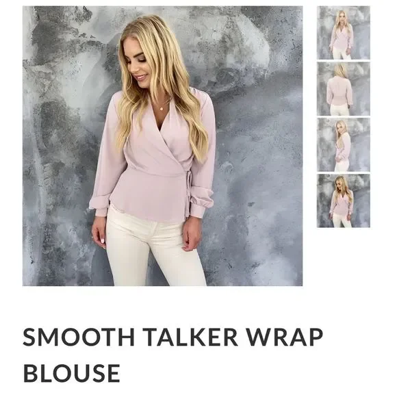 NWT Dainty Hooligan Smooth Talker Blush Wrap Blouse LARGE - Picture 10 of 11